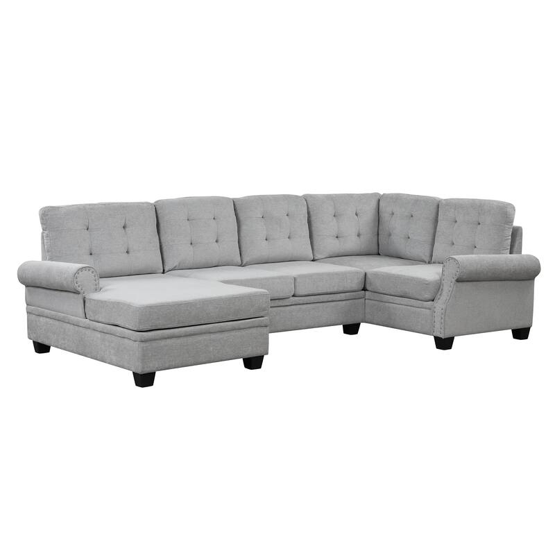 Modern 120" Linen Fabric UShaped Sectional Sofa with Removable
